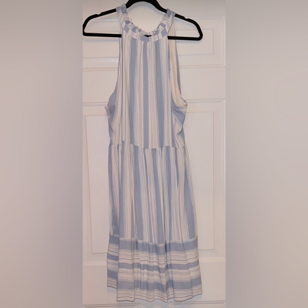 Gibson Striped Sleeveless Dress 2X Blue/White Lined Flowing Elastic Waist Casual